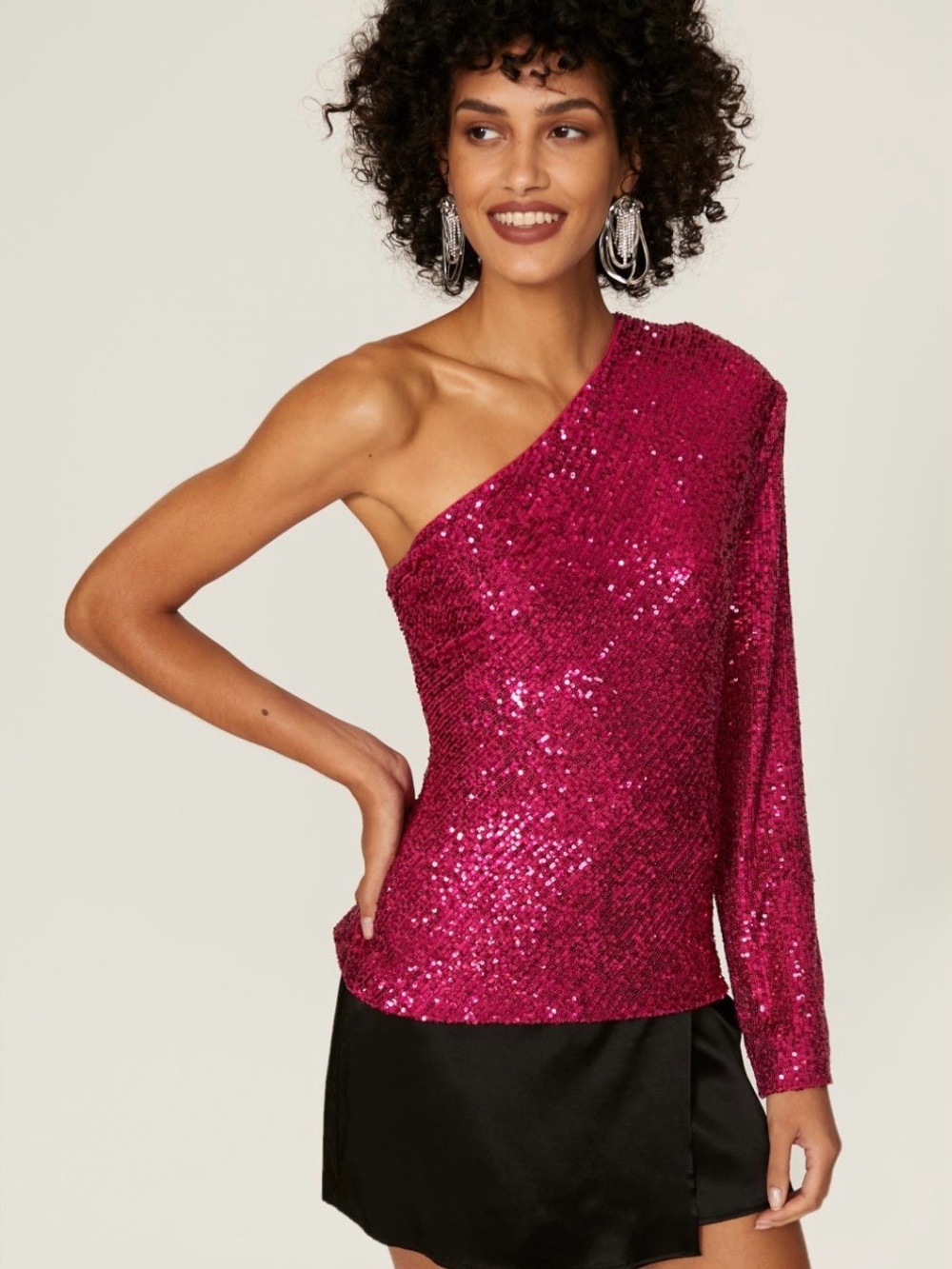 Trina Turk~Over The Moon~One-Shoulder Sequin Top in Hot Pink~Sz S~$198~